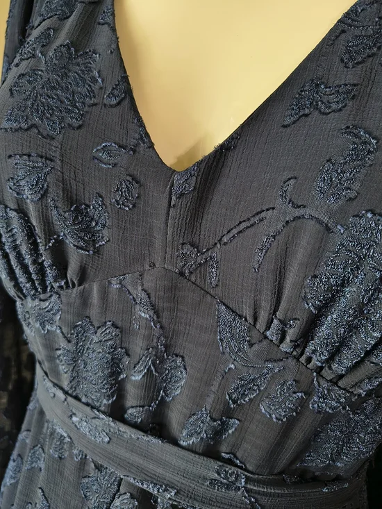 miami Navy Blue V-Neck Long Sleeve Lace Tiered Dress - Picture 7 of 10